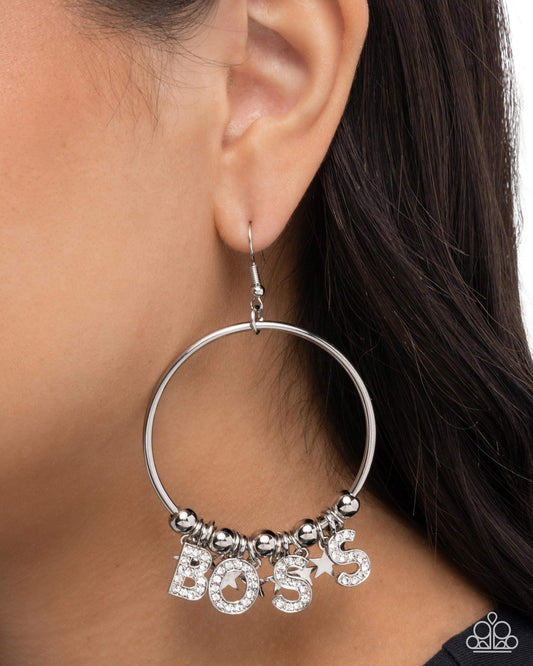 Boss Level - White - Paparazzi Earring Image
