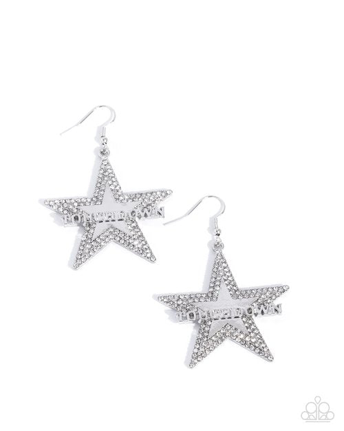Touchdown Tribute - White - Paparazzi Earring Image