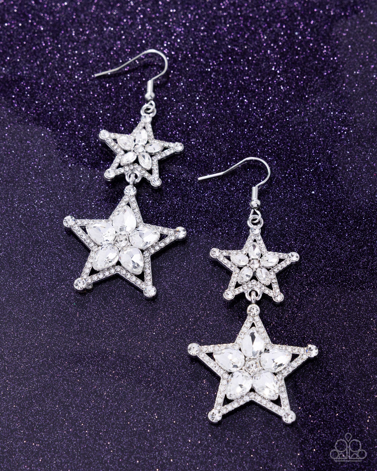 Glittery Galaxy - White - Paparazzi Earring Image