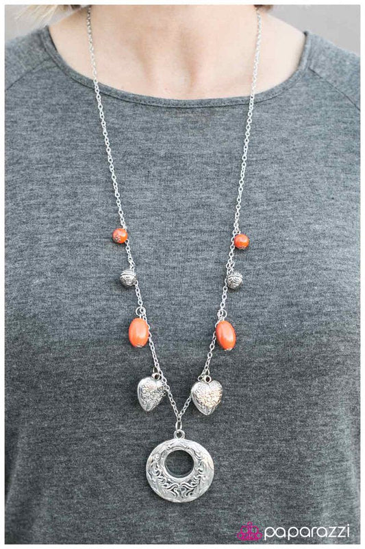Paparazzi Necklace ~ Home Is Where The Heart Is - Orange
