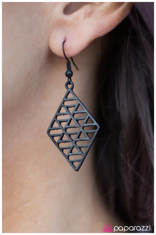 Paparazzi Earring ~ Deco Diamonds  - Black