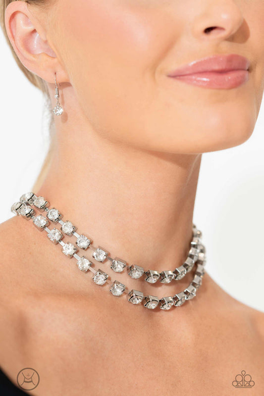 Paparazzi Necklace ~ Glistening Gallery - White