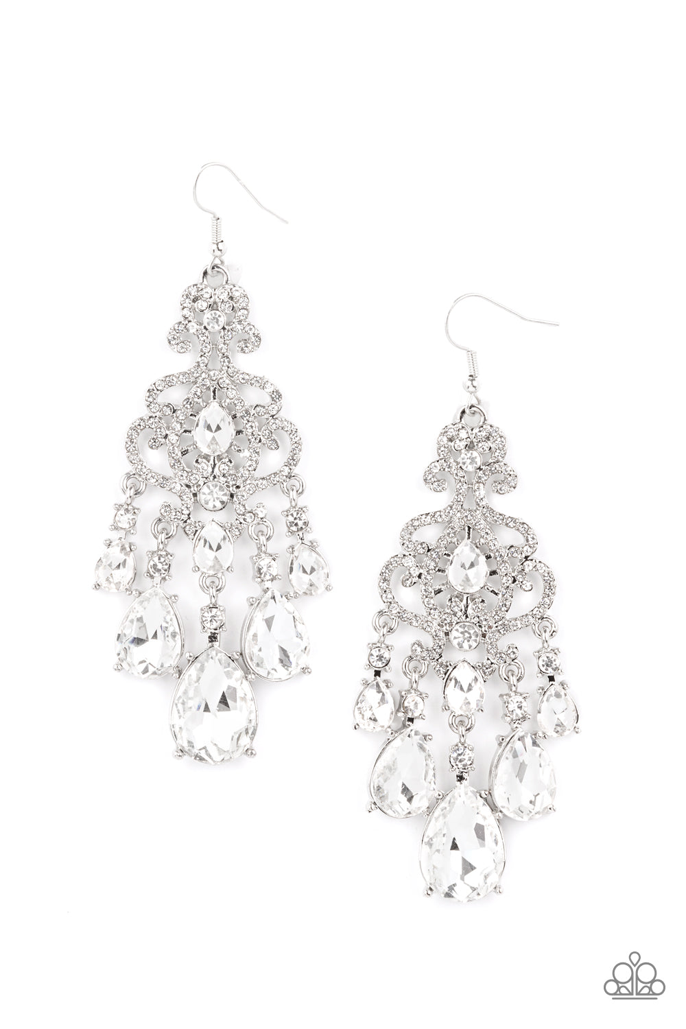 Paparazzi Earring EMP Exclusive ~ Queen Of All Things Sparkly - White