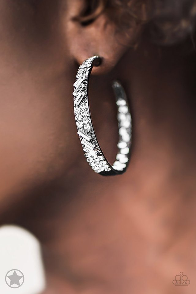 Paparazzi Blockbuster Earrings - GLITZY By Association - Gunmetal with White