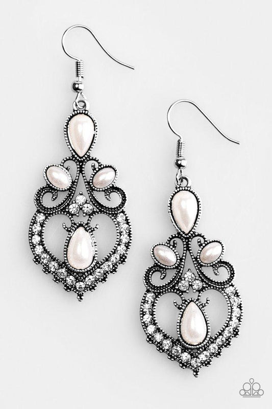 Paparazzi Earring ~ Crowns Up - White
