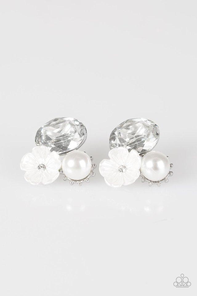 Paparazzi Earring ~ Lily Lagoon - White Post