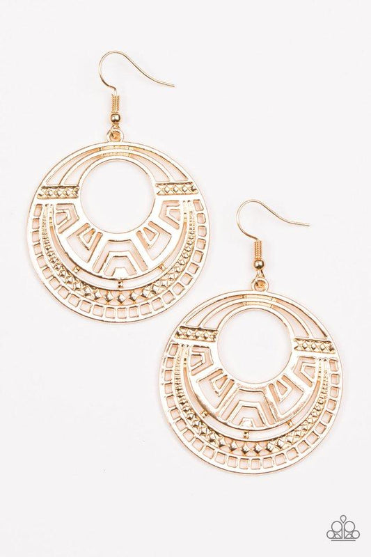 Paparazzi Earring ~ Modernly Mayan - Gold