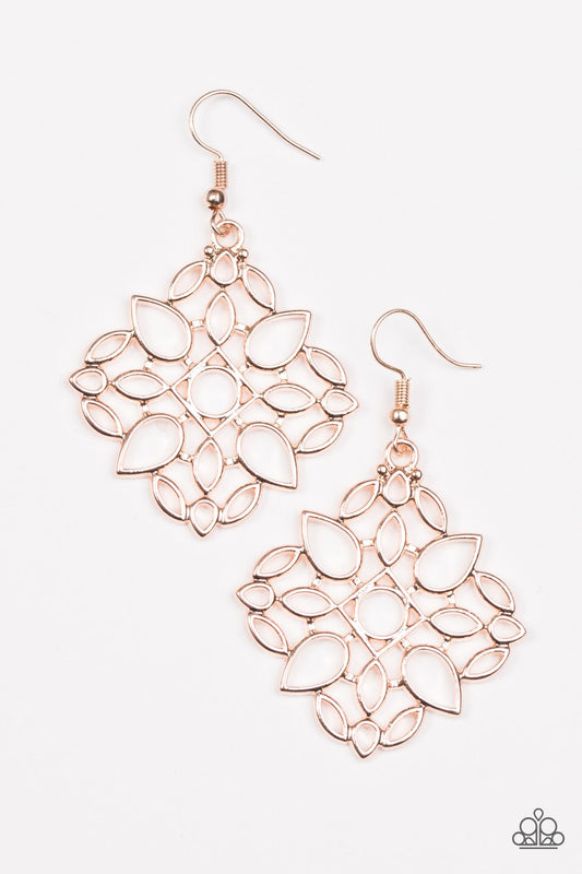 Paparazzi Earring ~ Elaborate Scheme - Rose Gold