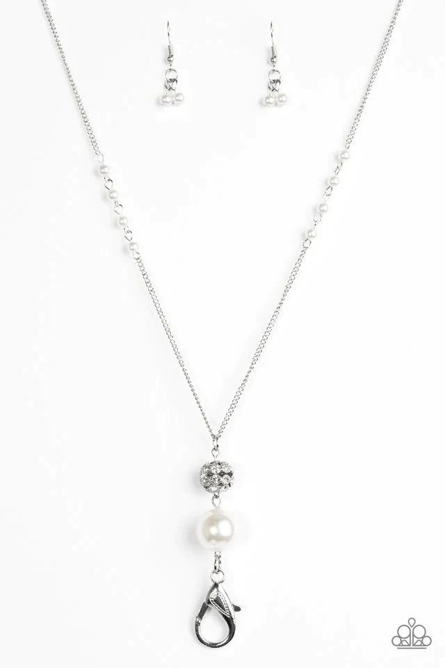 Paparazzi Necklace ~ The Only Show In Town - White Lanyard