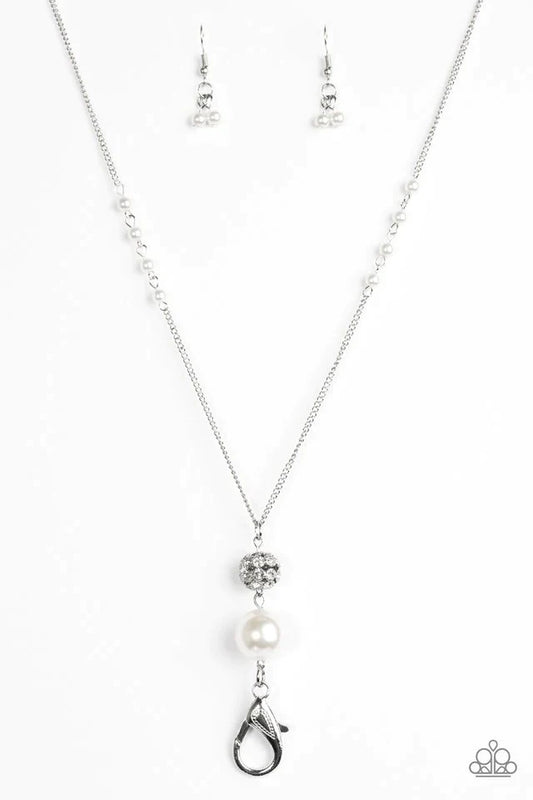 Paparazzi Necklace ~ The Only Show In Town - White Lanyard