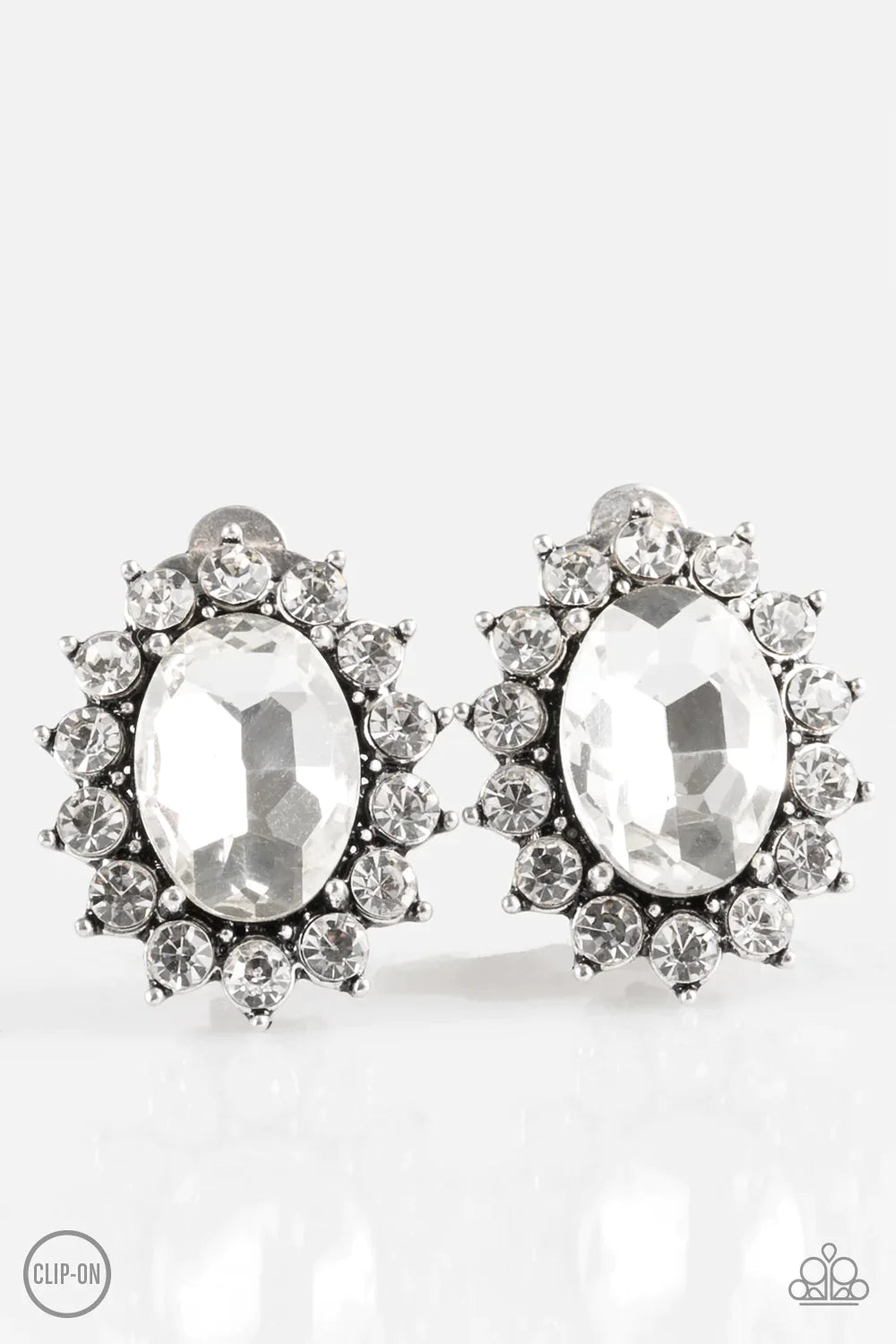 Paparazzi Earring ~ Gala Glamour - White Clip-On