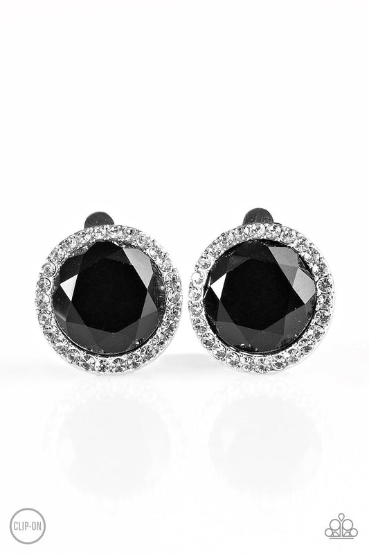Paparazzi Earring ~ Positively Princess - Black Clip-On
