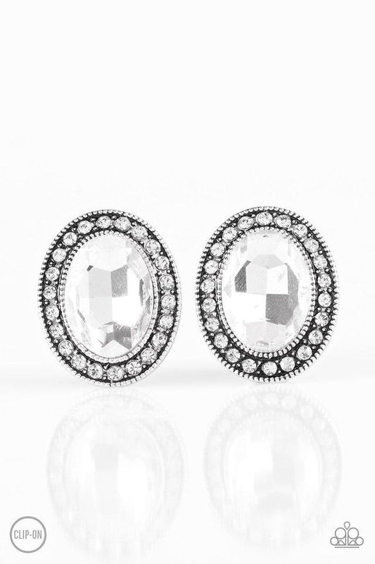 Paparazzi Earring ~ Titanic Treasure - White Clip-On