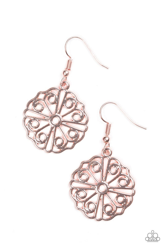 Paparazzi Earring ~ Feeling Frilly - Rose Gold
