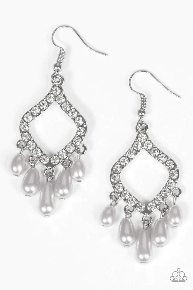 Paparazzi Earring ~ Divinely Diamond - Silver