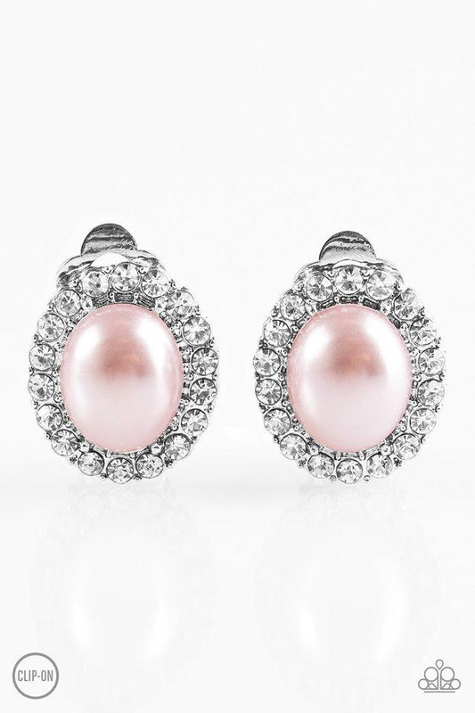 Paparazzi Earring ~ Romantically Regal - Pink Clip-On