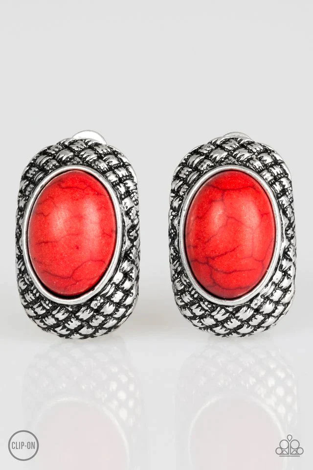 Paparazzi Earring ~ Bedrock Bombshell - Red Clip-On