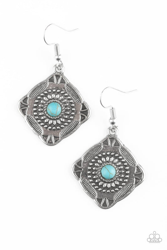 Paparazzi Earring ~ Fiercely Four Corners - Blue