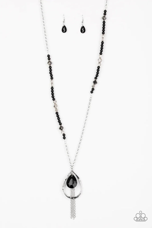Paparazzi Necklace ~ Teardroppin Tassels - Black