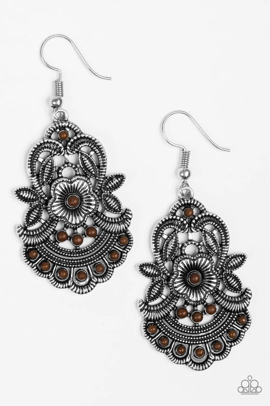 Paparazzi Earring ~ Blooming Bora Bora - Brown