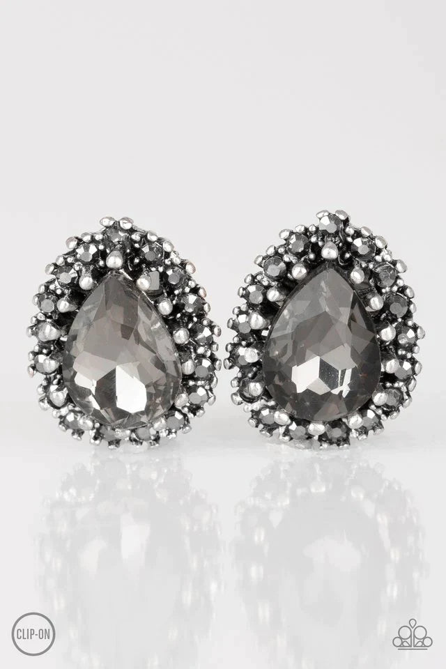 Paparazzi Earring ~ Quintessentially Queen - Silver Clip-On