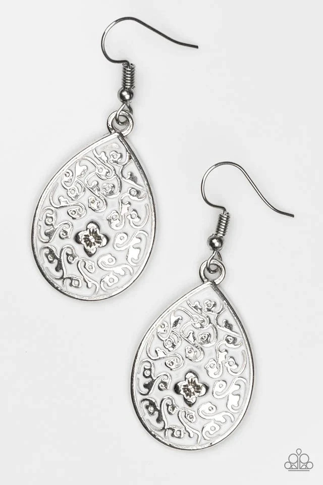 Paparazzi Earring ~ Flirty Flower Girl - White
