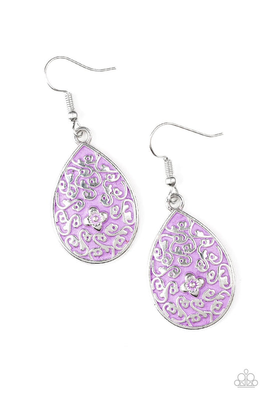 Paparazzi Earring ~ Flirty Flower Girl - Purple