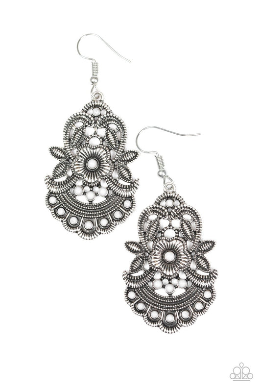 Paparazzi Earring ~ Blooming Bora Bora - Silver