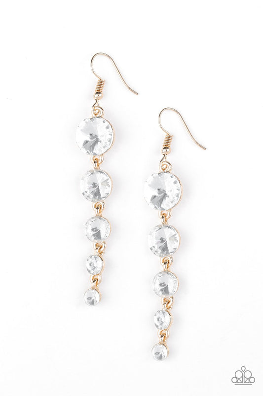 Paparazzi Earring ~ Raining Rhinestones - Gold