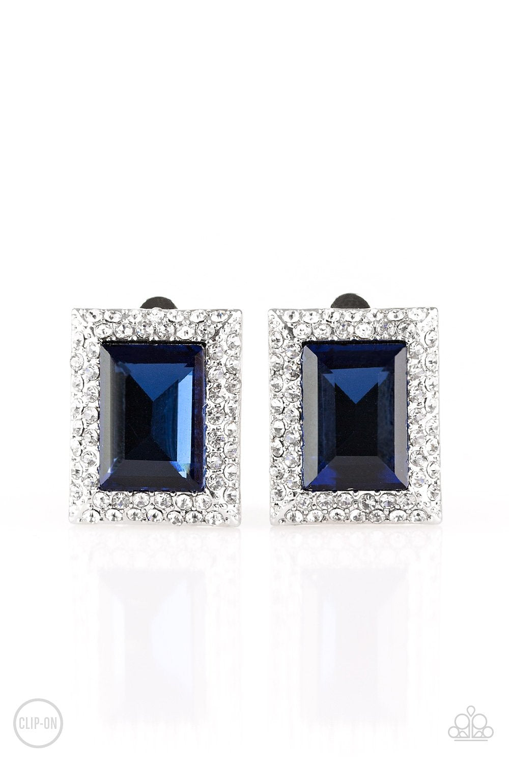 Paparazzi Earring ~ Crowned Couture - Blue Clip-On