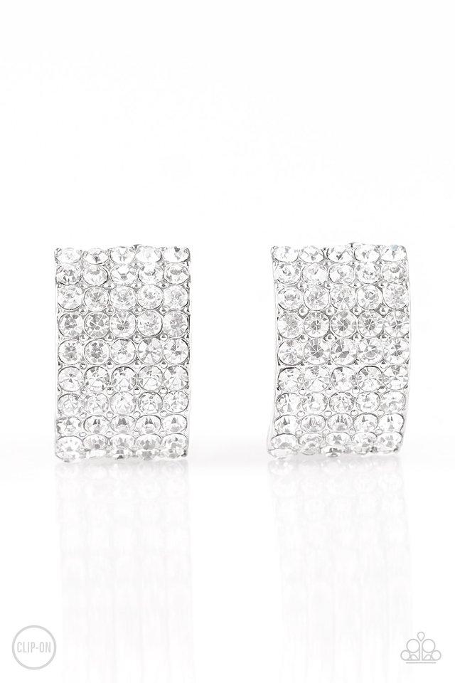 Paparazzi Earring ~ Hollywood Hotshot - White Clip-On