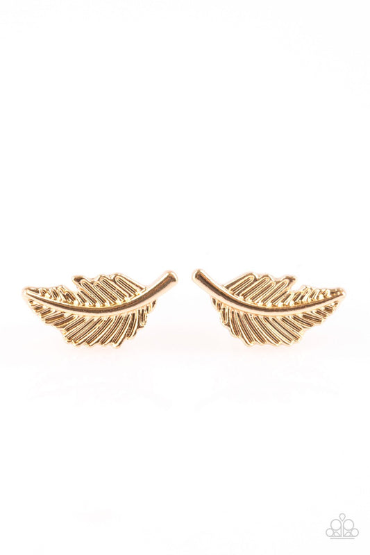 Paparazzi Earring ~ Flying Feathers - Gold Post