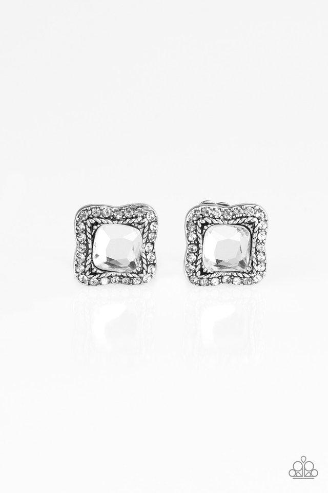 Paparazzi Earring ~ Royal Fandom - White Clip-On