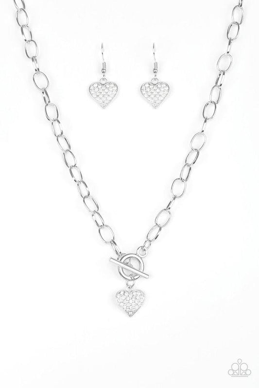 Paparazzi Necklace ~ Harvard Hearts - White