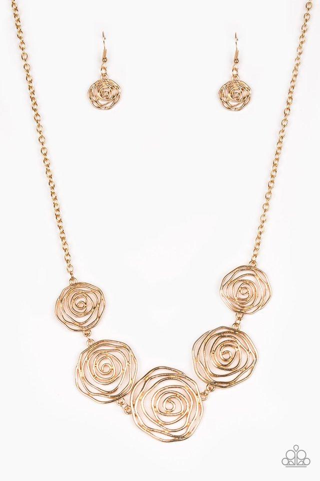 Paparazzi Necklace ~ Rosy Rosette - Gold