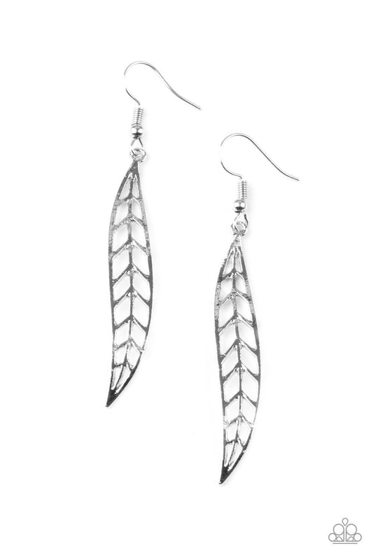 Paparazzi Earring ~ Feelin Feathery - Silver