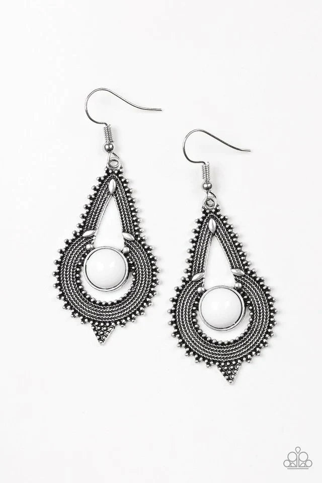 Paparazzi Earring ~ Zoomin Zumba - White