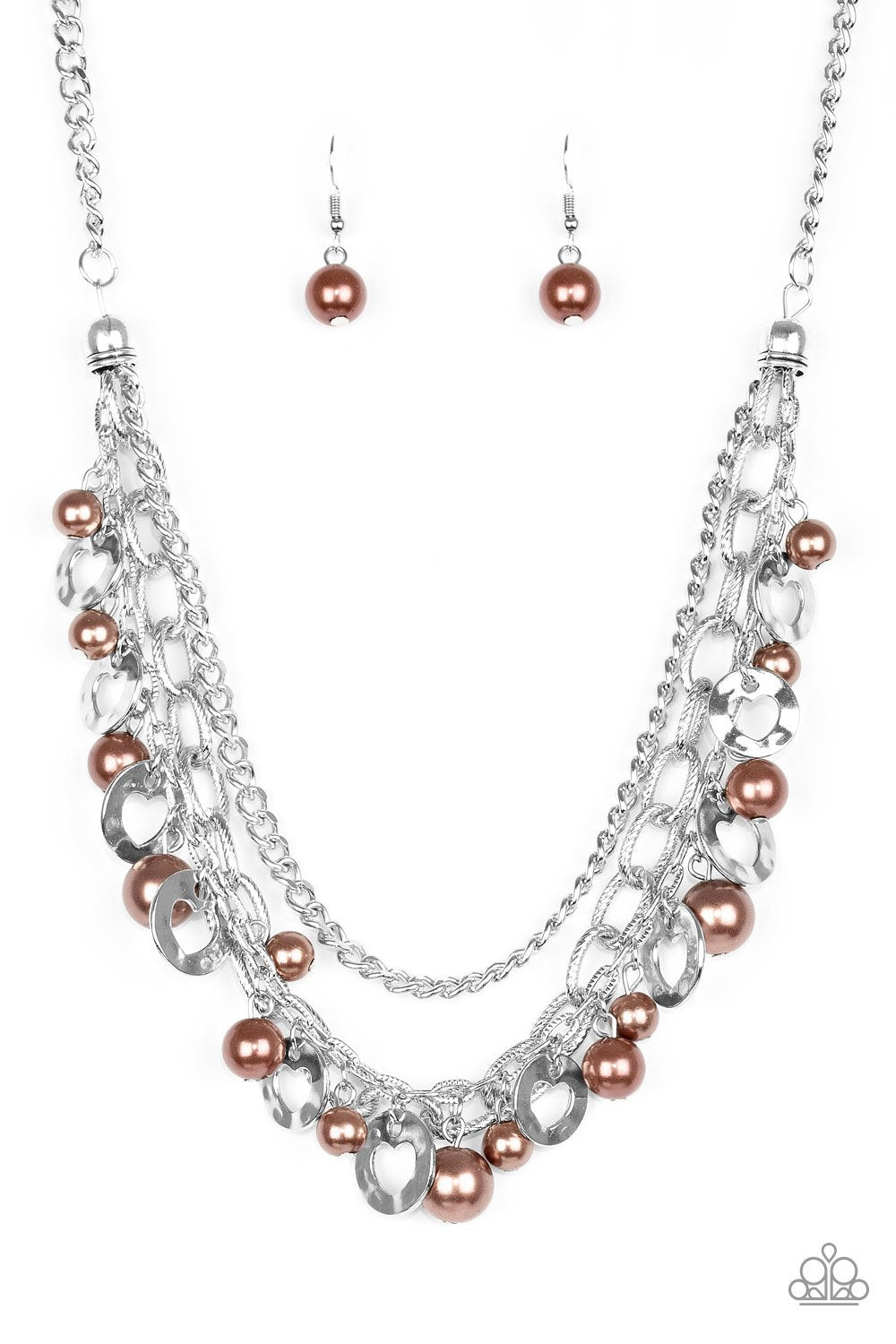 Paparazzi Necklace ~ Hoppin Hearts - Brown