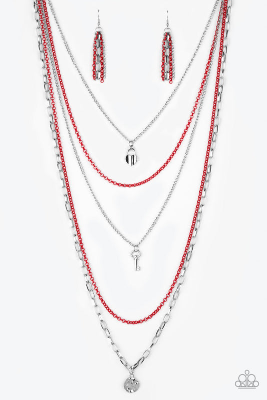 Paparazzi Necklace ~ Right On Key - Red