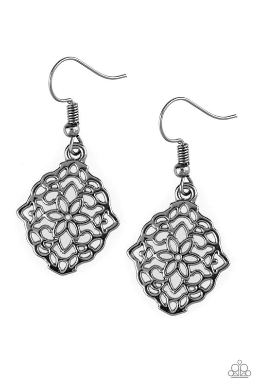 Paparazzi Earring ~ Flirty Florals - Black