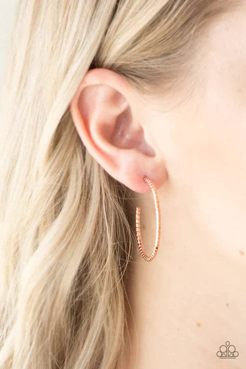 Paparazzi Earring ~ HOOP, Line, and Sinker - Copper