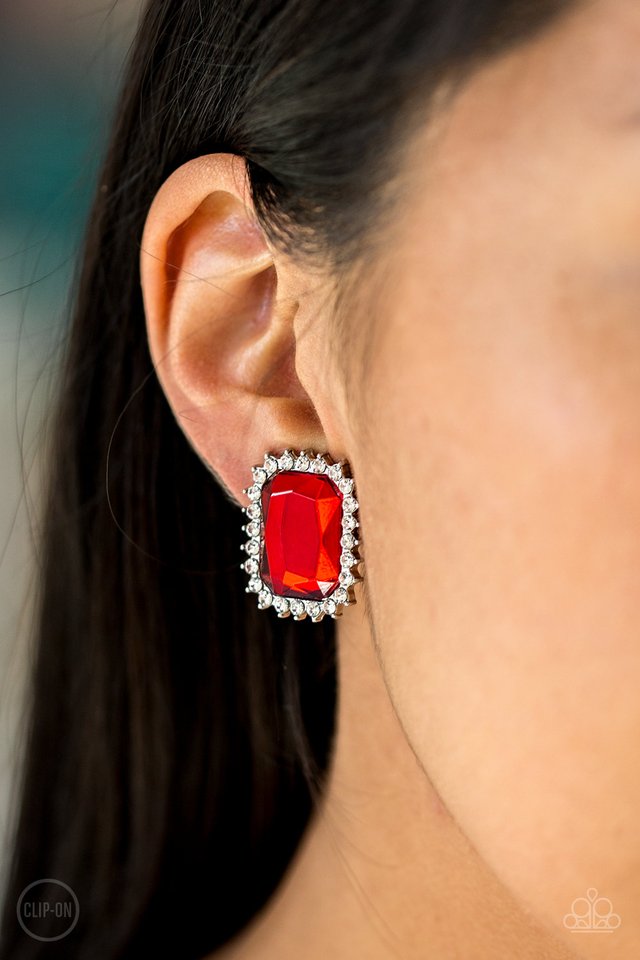 Downtown Dapper - Red Clip-On - Paparazzi Earring Image