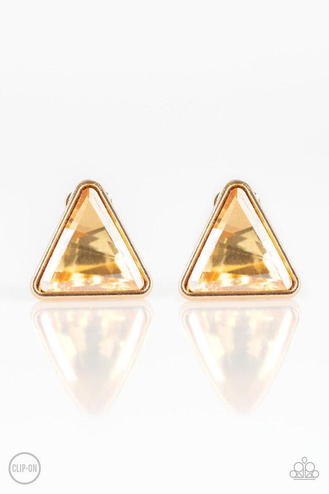 Paparazzi Earring ~ Timeless In Triangles - Gold