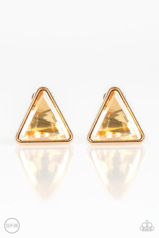 Paparazzi Earring ~ Timeless In Triangles - Gold