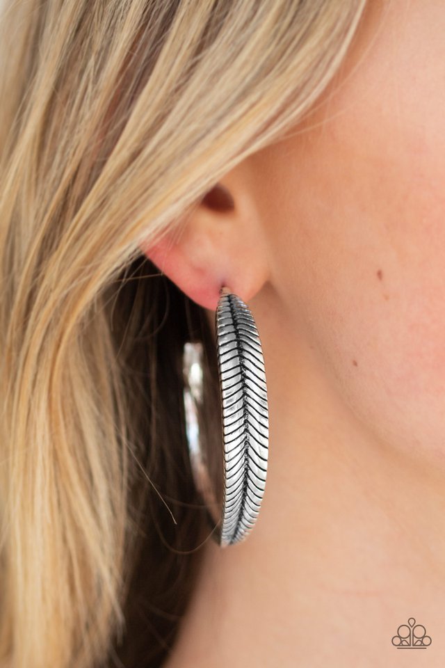 Funky Feathers - Silver - Paparazzi Earring Image