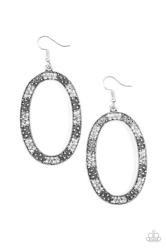 Paparazzi Earring ~ Rhinestone Rebel - White