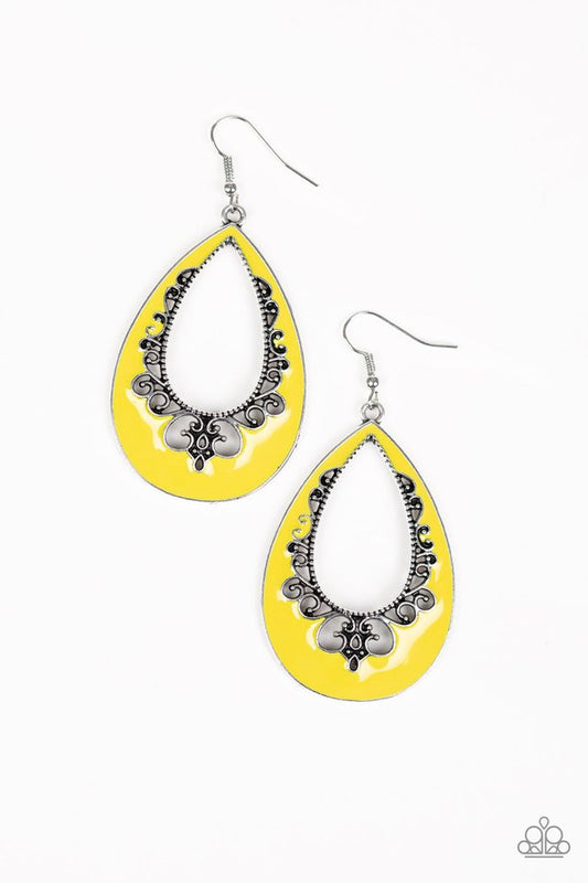 Compliments To The CHIC - Yellow - Paparazzi Earring Image
