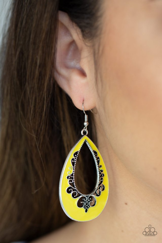 Compliments To The CHIC - Yellow - Paparazzi Earring Image