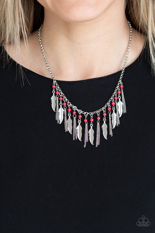 Feathered Ferocity - Red - Paparazzi Necklace Image