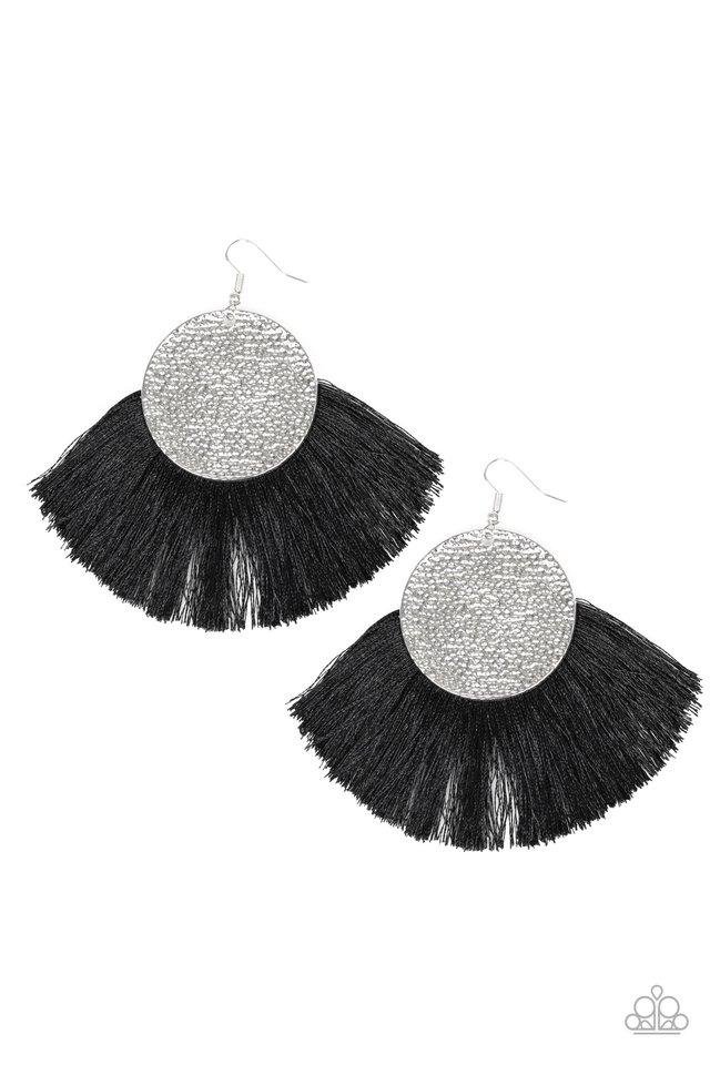 Paparazzi Earring ~ Foxtrot Fringe - Black